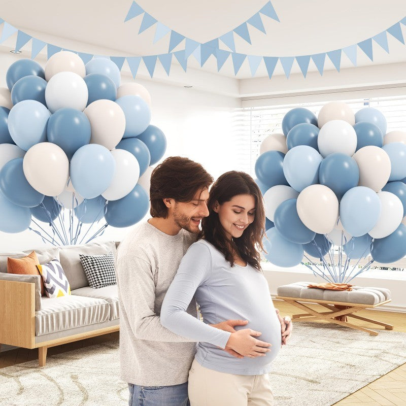 A Set of 32 Light Blue Balloons 10-inch Sand White Light Blue and White Balloons for Wedding Celebrations Gender Reveal Party