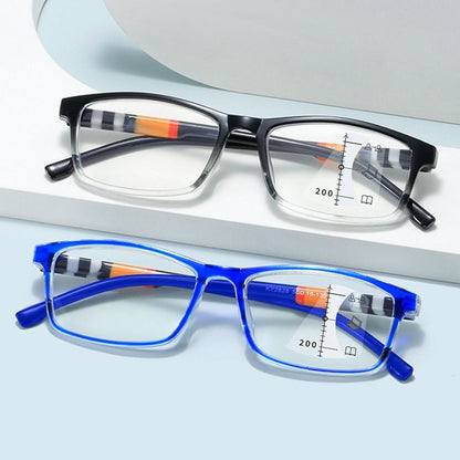 Óculos de Leitura Multifocais Antiluz Azul Progressivos de Perto e Longe, Bloqueadores de Raios Azuis, Óculos Quadrados para Proteção Ocular Ultraleves