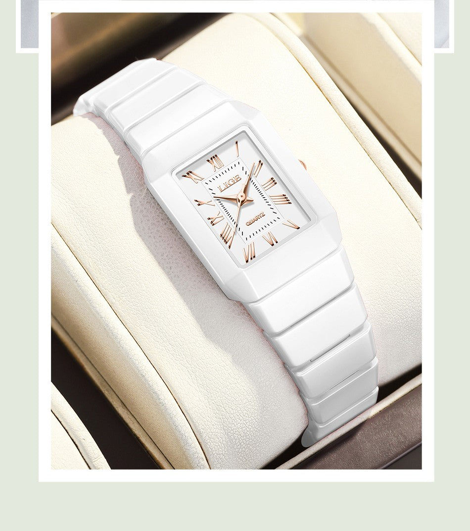 New Fashion LIGE Elegant Quartz Woman Watch Top Brand Luxury Ceramic Strap Waterproof Simple Dial Watches for Women Ladies Gifts