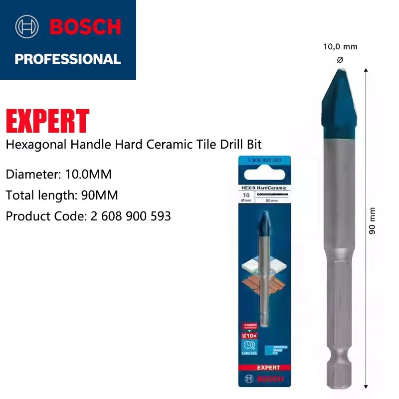 BOSCH Brocas Hex-9 Hard Ceramic EXPERT Furadeira de Azulejos Vitrificados e Piso de Mármore Acessórios Multiuso para Ferramentas Elétricas
