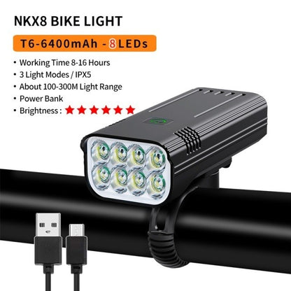 10000mAh 6-8 LED Bike Light USB Rechargeable 3600 Lumens Bike Headlight Super Bright Flashlight Front Lights and Back Rear light