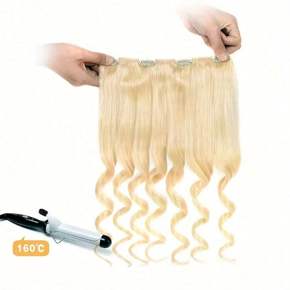 8 peças de Aplique de Cabelo Humano Tic Tac com 18 Clipes, Cabelo Humano Remi Dupla Trama para Mulheres, Loira Cor #613