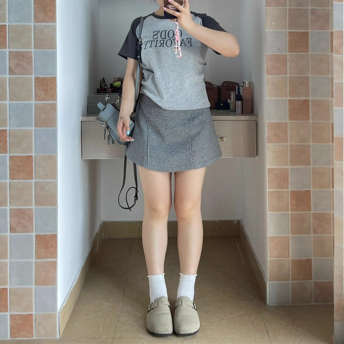 High Waist Grey Sports Mini Skirt for Women Summer New Style Slimming Short A- Line Casual Sweatshirt Skirt Trendy Biker Style