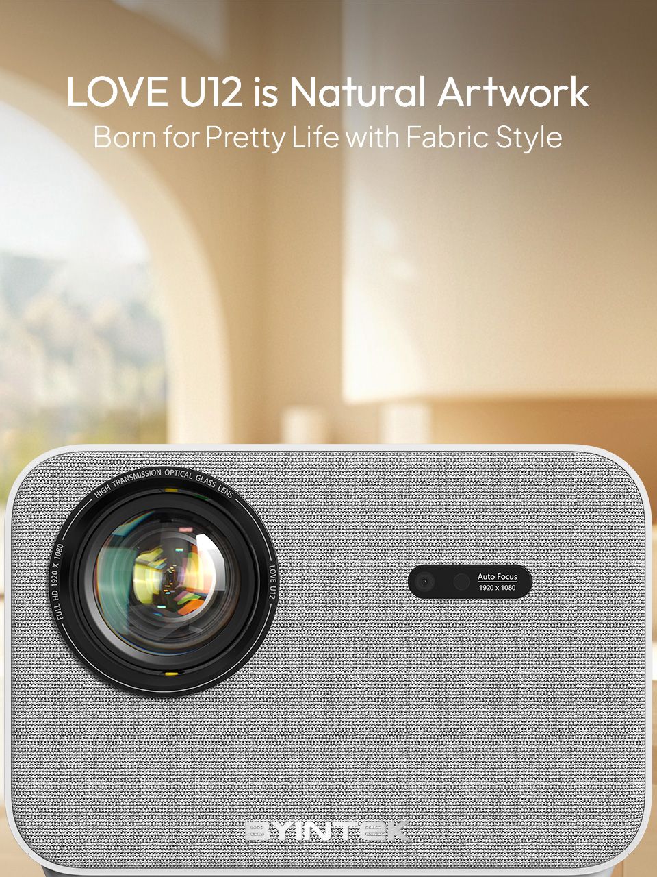 Projetor BYINTEK LOVE U12 Full HD 1080P 4K 800 ANSI Android WiFi 6 Foco Automático para Home Theater, Filmes e Reuniões
