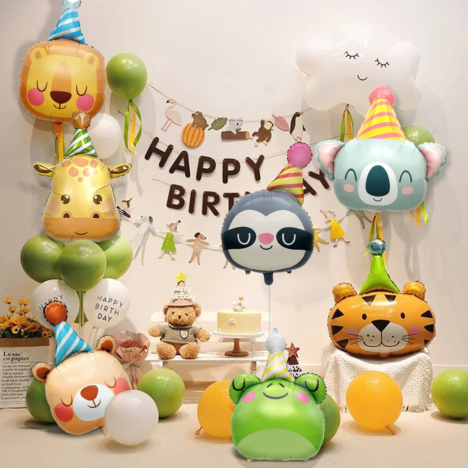 Animal Aluminum Film Balloon Sloth Lion Bear Giraffe Tiger Elephant Frog Balloon Zoo Theme Birthday, Shower, Holiday Decoration