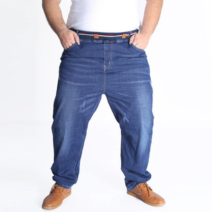 Autumn plus size casual jeans fashion men's pocket elastic waist straight plus size high elastic jeans.