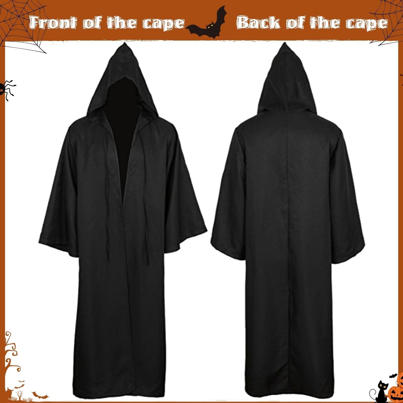 Black Cape Cloak Warrior Costume for Adults Vampire Cape with Hood Adult Halloween Cosplay Vampire Christmas Costume Robe Cape
