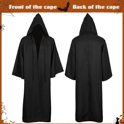 Black Cape Cloak Warrior Costume for Adults Vampire Cape with Hood Adult Halloween Cosplay Vampire Christmas Costume Robe Cape