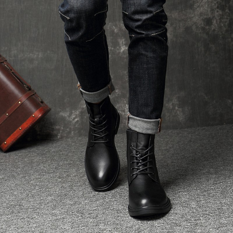 Men Winter Shoes Formal Dress Boots Black Motorcycle Boots Warm Oxford Ankle Men's Boots Genuine Leather High Quality Big Siz 50