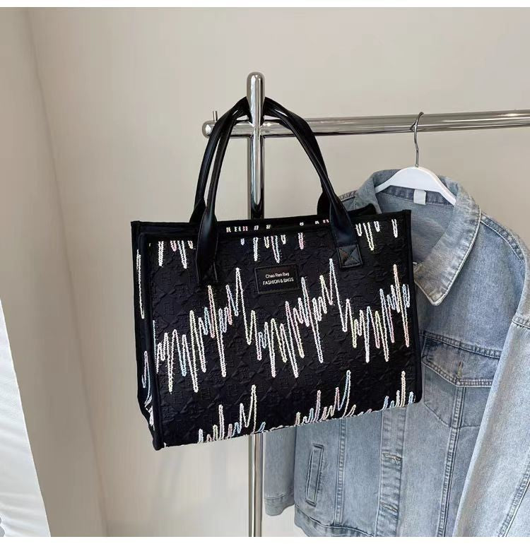 Large Capacity Canvas Bag Versatile Bag Women's Fashion Portable Shoulder Commuter Tote Bag Ethnic Style