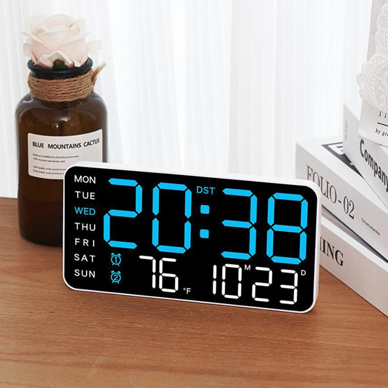 LED Alarm Clocks Brightness Adjustable 12/24H Clock Large Digital Wall Clock Week Date Temperature Display Voice Control Table