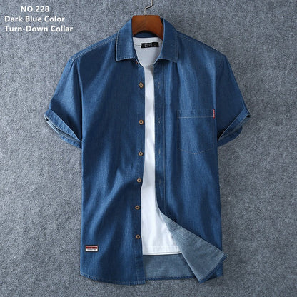 Denim Shirts Men Cotton Short Sleeve Summer Casual Jeans PLus Size 5XL 6XL 7XL Big Thin Boys Loose Blouse 8XL Man Male Camisa
