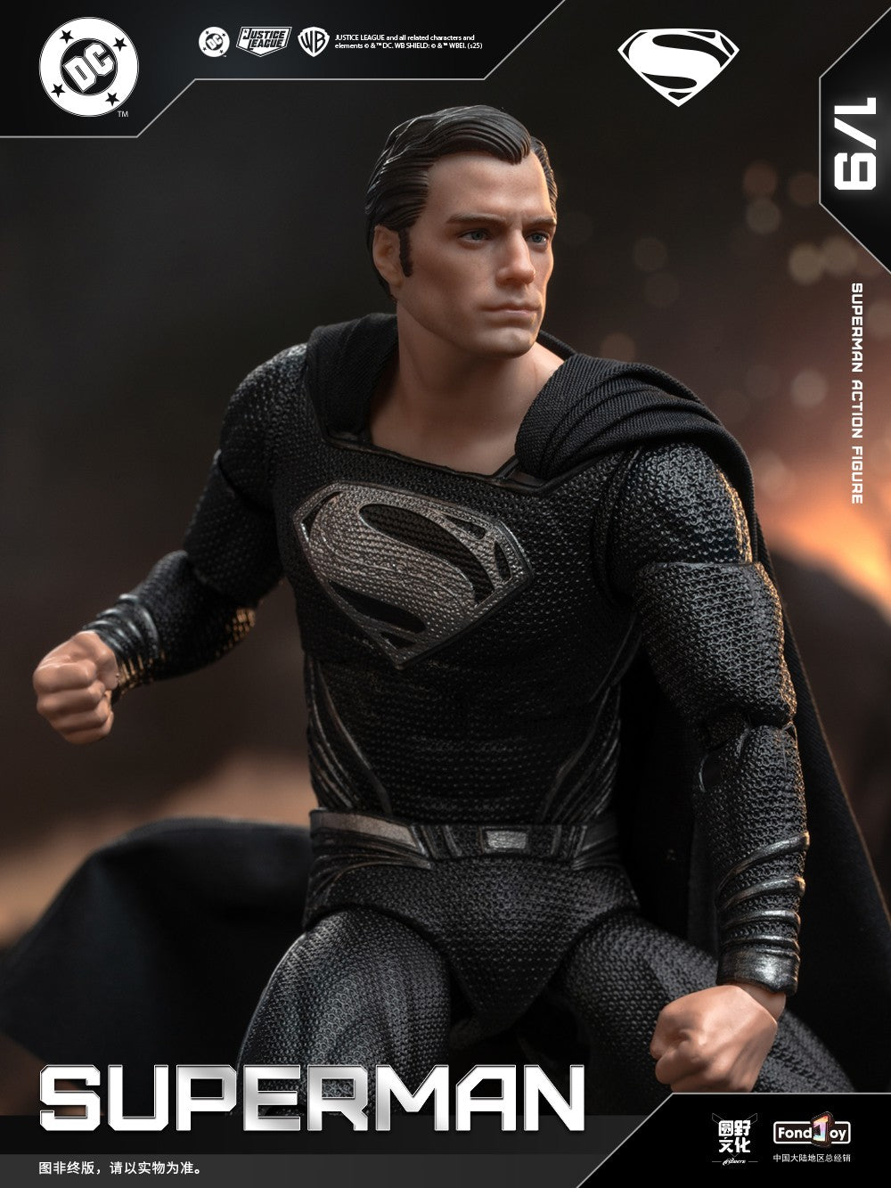 Original Fondjoy Black Superman 2.0 Figure Dc Zack Snyder'S Justice League Figures 1/9 Super Man Pvc Model Doll Joint Movable