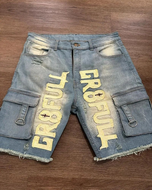 2025 American New Fashion Letter Embroidery Printing Casual Denim Shorts MenY2K Gothic Harajuku Popular Joker Denim Shorts