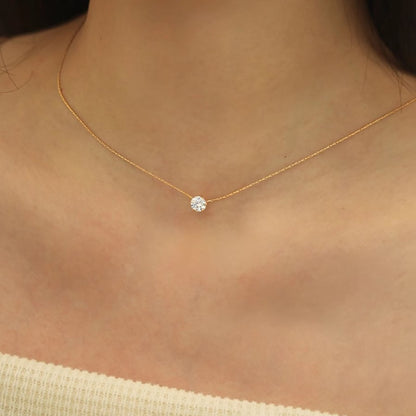 Colar Feminino Dourado Banhado a Ouro Aço Inoxidável Charm de Zircônia Delicado Minimalista Corrente Redonda de Zircônia Transparente Antiferrugem Joia