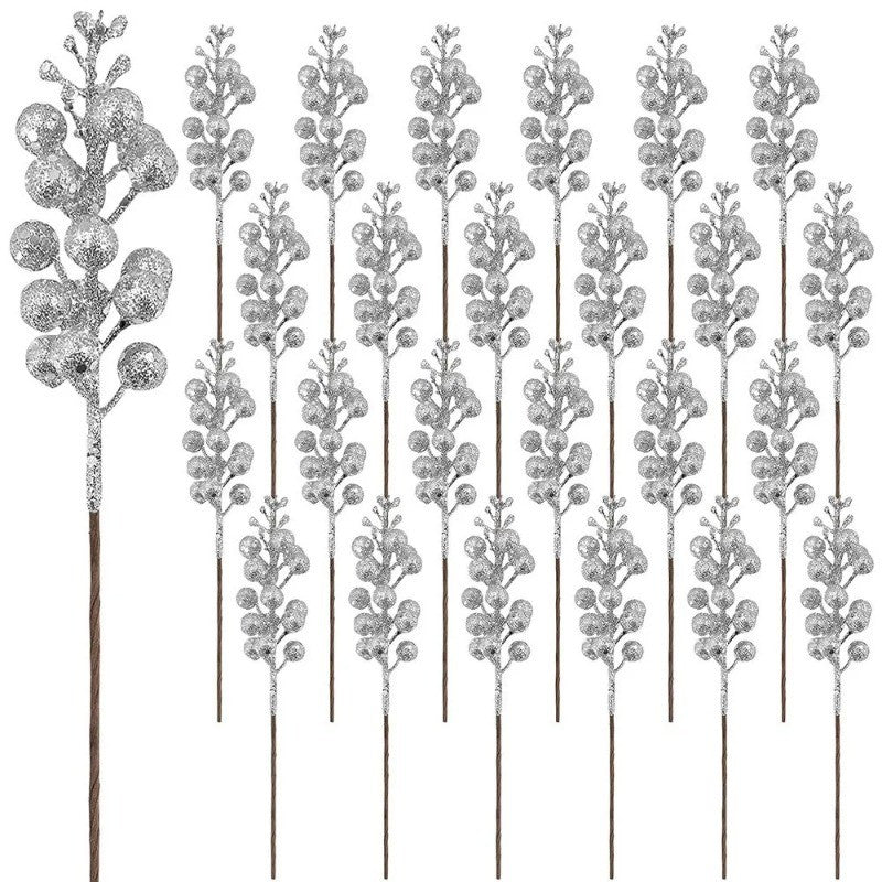 10Pcs Christmas Decoration Artificial 15heads Sparkling Berry Bouquet Xmas Tree Ornaments for Home Decor New Year Party Supplies
