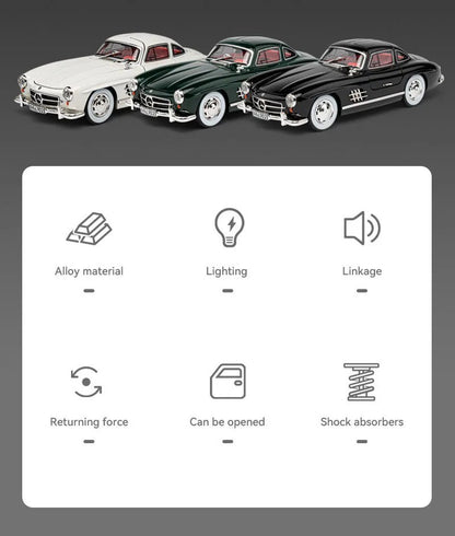 1:24 300SL W140 Carro de Brinquedo Modelo de Liga Fundido com Luz e Som, Carroceria Aberta, Modelos em Miniatura, Brinquedos Clássicos de Presente para Meninos