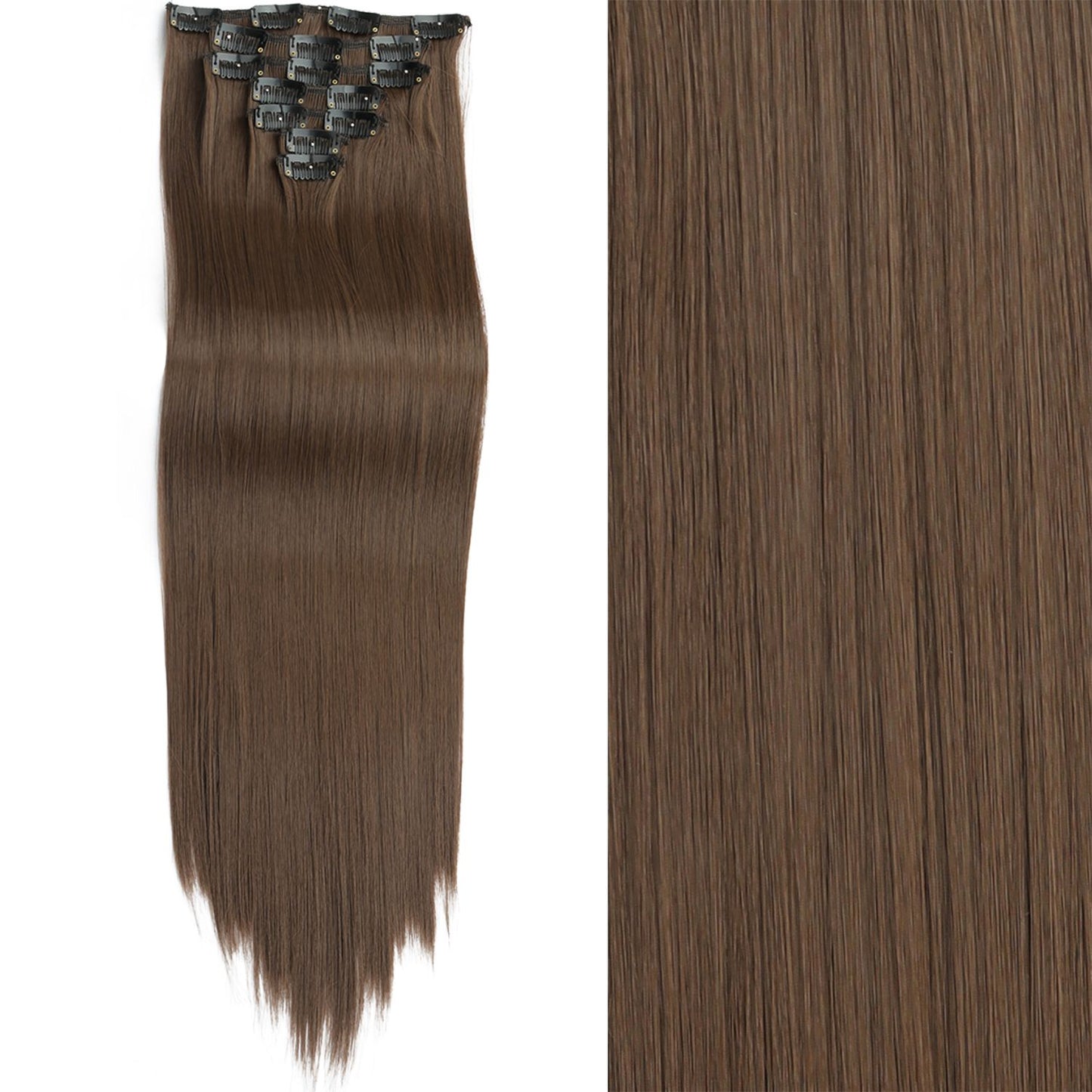 7 peças/conjunto de aplique de cabelo com 16 grampos, preto, longo e liso, cabelo natural, aplique de cabelo ombre, fibra resistente ao calor para penteado feminino