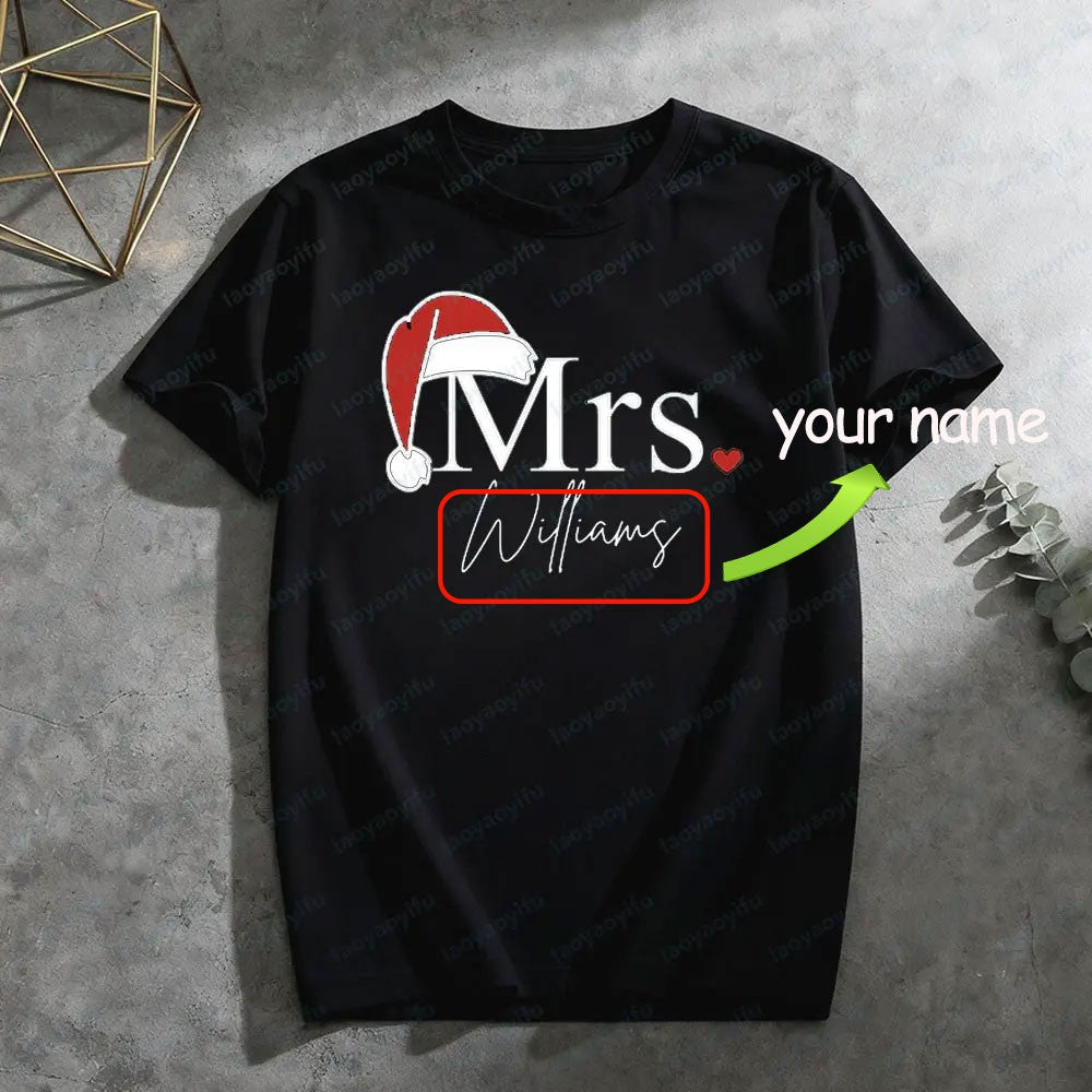 Matching Mr & Mrs Christmas Shirts Personalized Holiday Couple Tees Christmas Couple Costumes Merry Christmas Men Women Tshirt