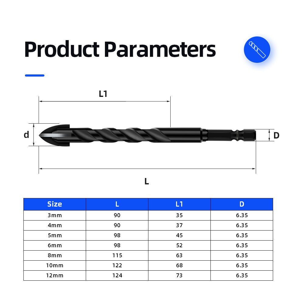 Cross Hex Tile Drill Bit For Glass Concrete Ceramic Tile Hole Opener Tunsten Carbide Hard Alloy Bits Set Tools 3 4 5 6 8 10 12mm