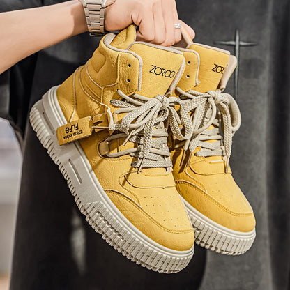 Fashion Leather Ankle Boots Men's Skate Sneakers Comforty Non Slip Wear Resistant Sole Winter Boots Preppy Street Casual Shoes