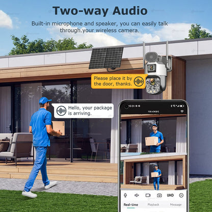 Câmeras de segurança solares externas 4K, 4G SIM, 2 lentes/tela, zoom óptico de 60x, rastreamento automático, PTZ 360°, câmera IP para vigilância residencial