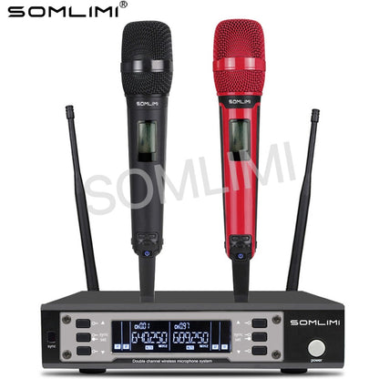 SOMLIMI EW135G4 Sistema de Microfone Sem Fio Duplo UHF Profissional para Palco Desempenho Dinâmico de Longa Distância Metal Portátil