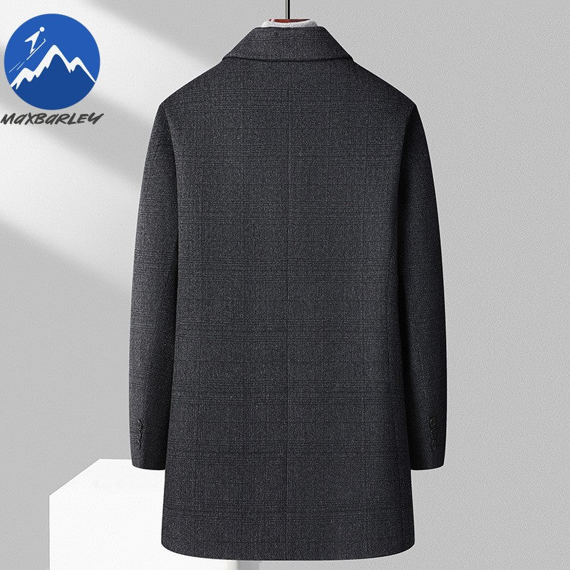 Maxbarley Winter Down Coat Lightw Luxurious Detachable Lining Working Cold Proof Overcoat Mens Mid Length Warm Woolen Trench