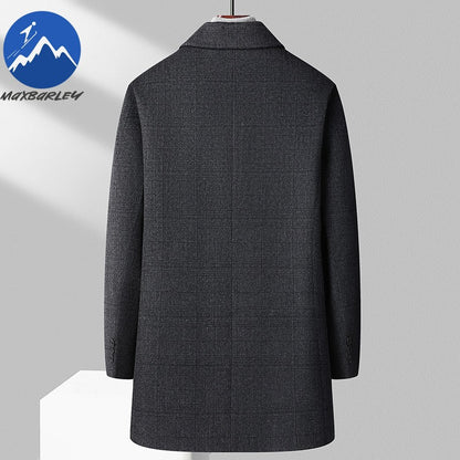 Maxbarley Winter Down Coat Lightw Luxurious Detachable Lining Working Cold Proof Overcoat Mens Mid Length Warm Woolen Trench