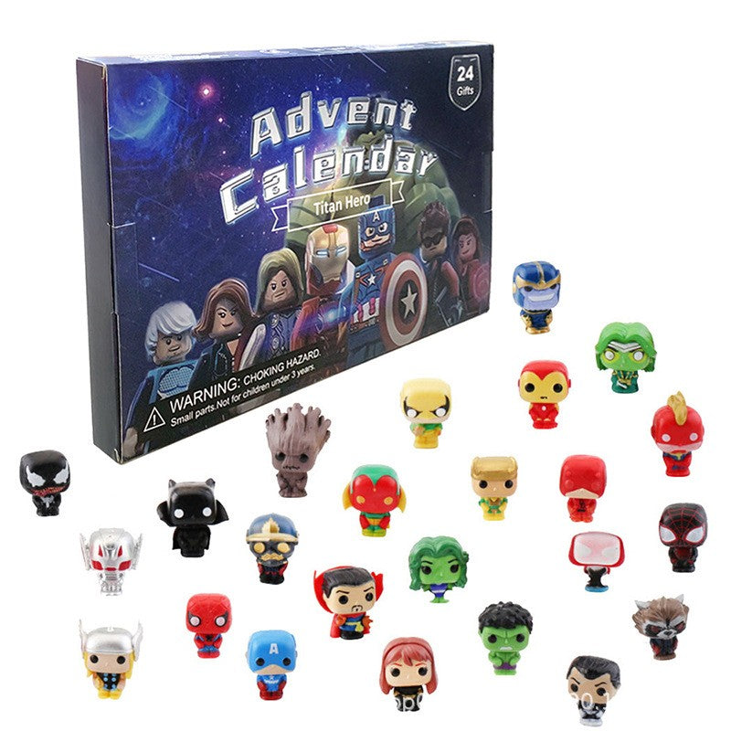 Marvel Christmas Advent Calendar Box Disney Mini Q Version Hulk Anime Figure Spiderman Iron Man Kids Toys 24pcs Figure Gift Box