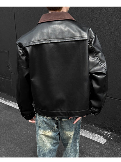 Mens Leather Jacket Biker Jacket PU Leather 2025 New Windproof Stand Collar Single Breasted Short Coat Slim Fit Mens Jacket