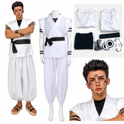 Ryomen Sukuna Cosplay Costume Jujutsu Kaisen Anime Kimono Outfit Full Set Tattoo Stickers Halloween Party Roleplay Costume