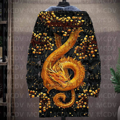 Men's Retro Print Plush Thick Long-Sleeved Coat Cardigan Dragon 3D Prined Fleece Hooded Overcoat Unisex Thick Warm Jacket