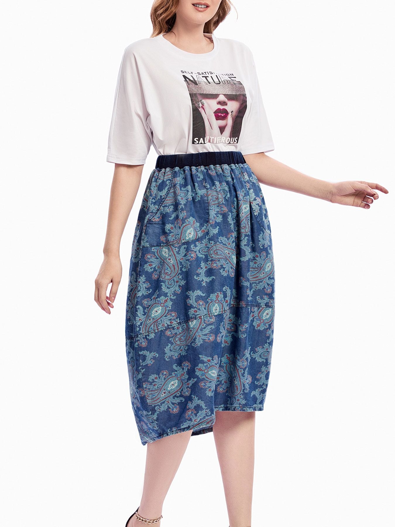Women Plus Size Woven Spring And Autumn Denim Skirt