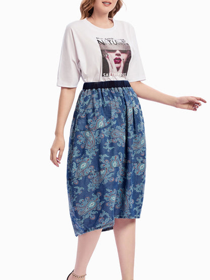 Women Plus Size Woven Spring And Autumn Denim Skirt