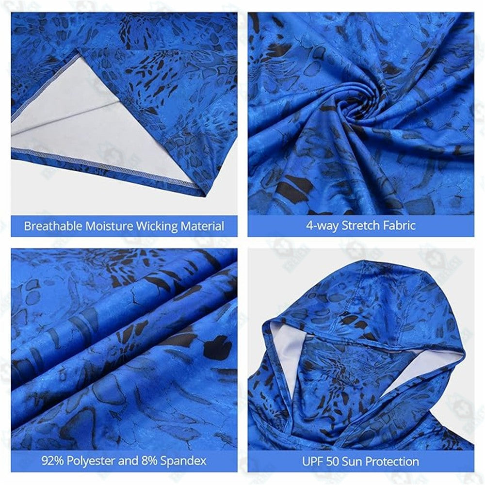 Camisa Masculina Camuflada de Manga Longa com Capuz para Pesca com Proteção Solar Anti-UV UPF 50+ para Caça e Atividades ao Ar Livre na Selva