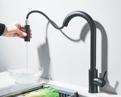 Torneira Misturadora de Cozinha Monocomando Quente e Frio com Bico Extensível e Duas Funções, Montada na Bancada