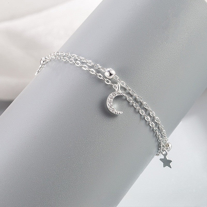 Sparking 925 Sterling Silver Star Moon Bracelets For Women Girls Vintage Korean Crystal Bracelets Party Charm Jewelry Gifts
