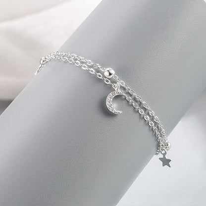 Sparking 925 Sterling Silver Star Moon Bracelets For Women Girls Vintage Korean Crystal Bracelets Party Charm Jewelry Gifts