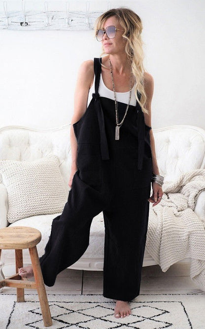 Women s Stylish Relaxed Fit Dungarees Adjustable Strap Sleeveless Jumpsuit Fashionable Wide Leg Retro  Suit