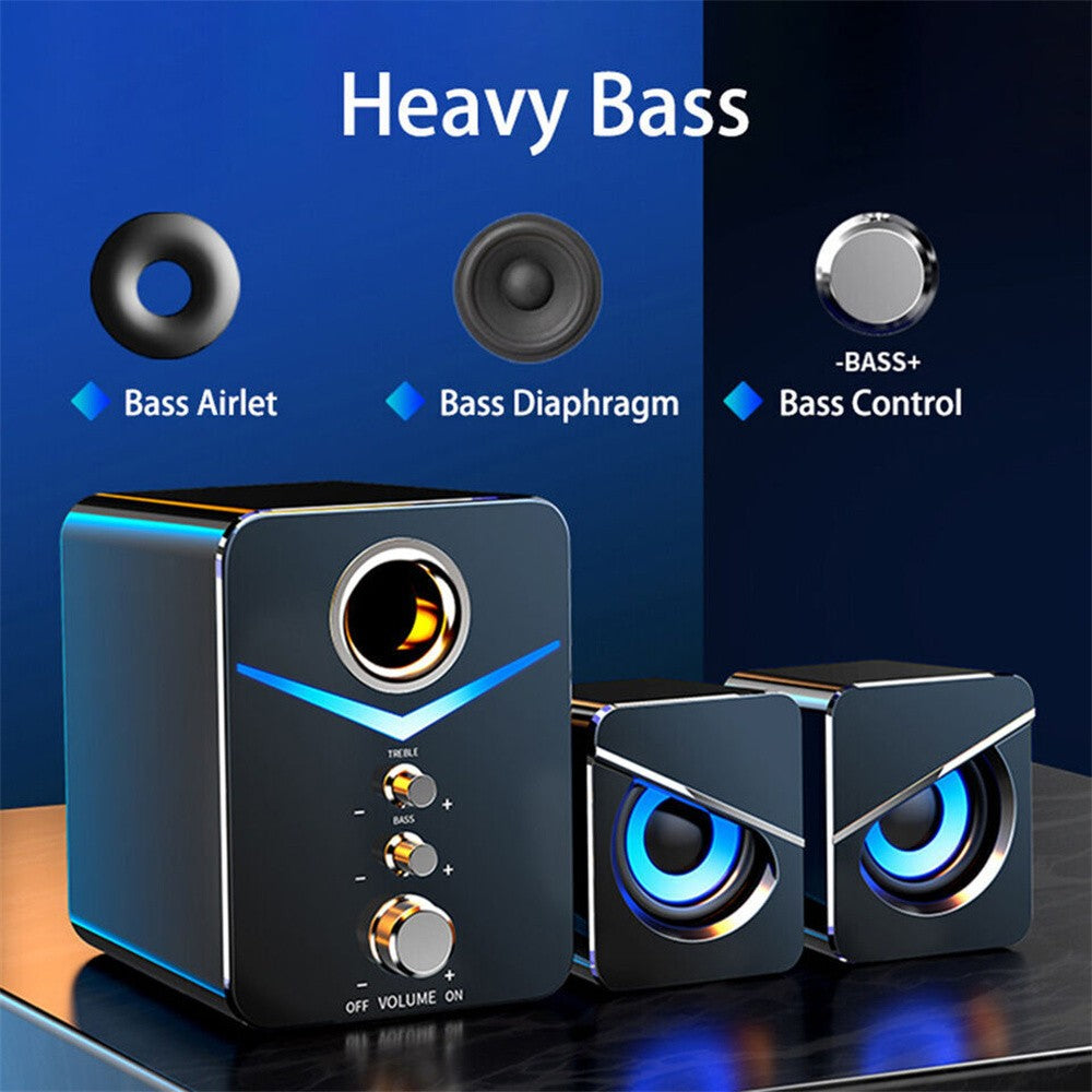Sistema de Caixas de Som LED USB para Computador Subwoofer Controle de Graves Estéreo para Desktop Laptop PC Alto-falante Portátil