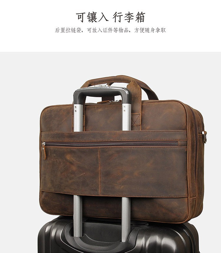 High Quality Genuine Leather Men Briefcase Business bag Crazy Horse Leather Large 17"inch Laptop Bag male Portfolio Office Case