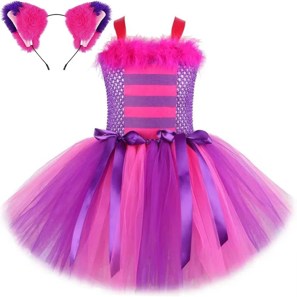 THEEPER Halloween Cheshire Cat Style Costume Tutu Dress for Girls, Animal Fancy Outfit Set for Halloween Carnival Birthday Party