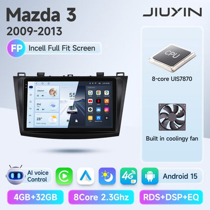 JIUYIN Rádio automotivo 2 Din para Mazda 3 2009 2010 2011 2012 2013 Android 13 Multimedia Player 4G GPS Navegação Carplay DVD Unidade Central