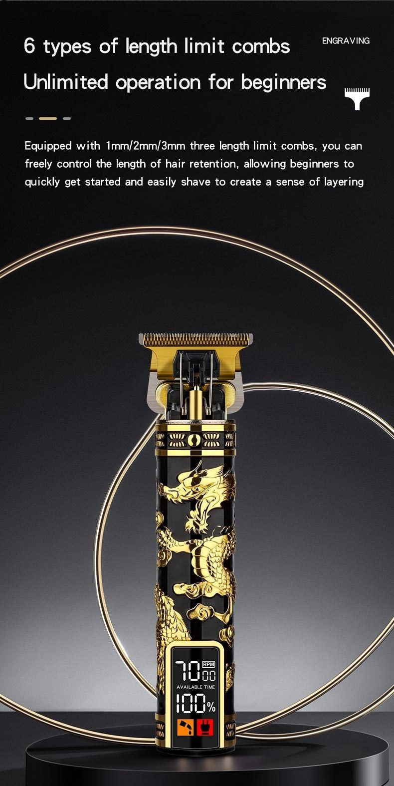 Electric Hair Clipper Professional Men's Hair Clipper LCD Display T-Blade Trimmer Zero Gap Cordless Rechargeable Men's Trimmer G