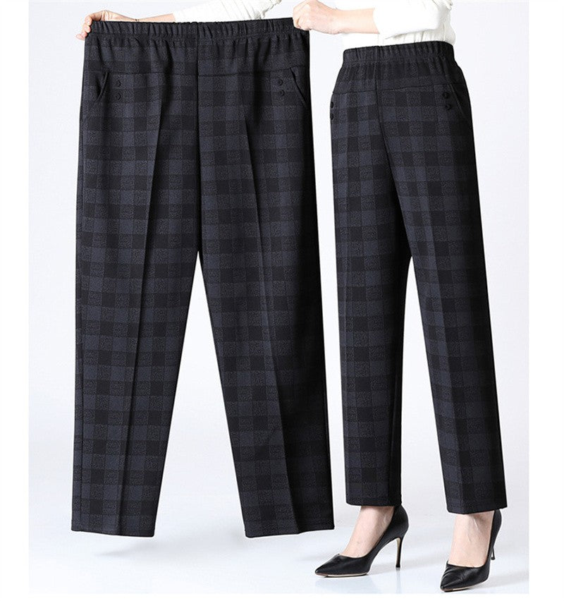 6XL 7XL 8XL Middle-aged Elderly Women's Trousers Spring Autumn Elastic High Waist Straight Pants Mother Winter Warm Fleece Pants
