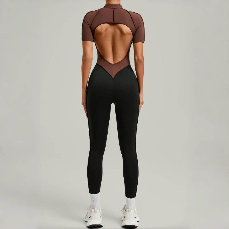 Women's New Yoga Jumpsuits with Contrasting Splicing Beauty Back Slim Fit One-piece Workout Gym Outdoor Sports Fitness Bodysuits