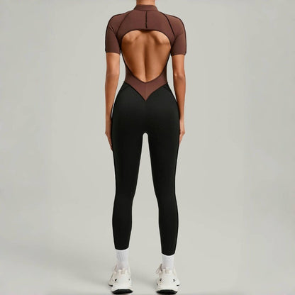 Women's New Yoga Jumpsuits with Contrasting Splicing Beauty Back Slim Fit One-piece Workout Gym Outdoor Sports Fitness Bodysuits
