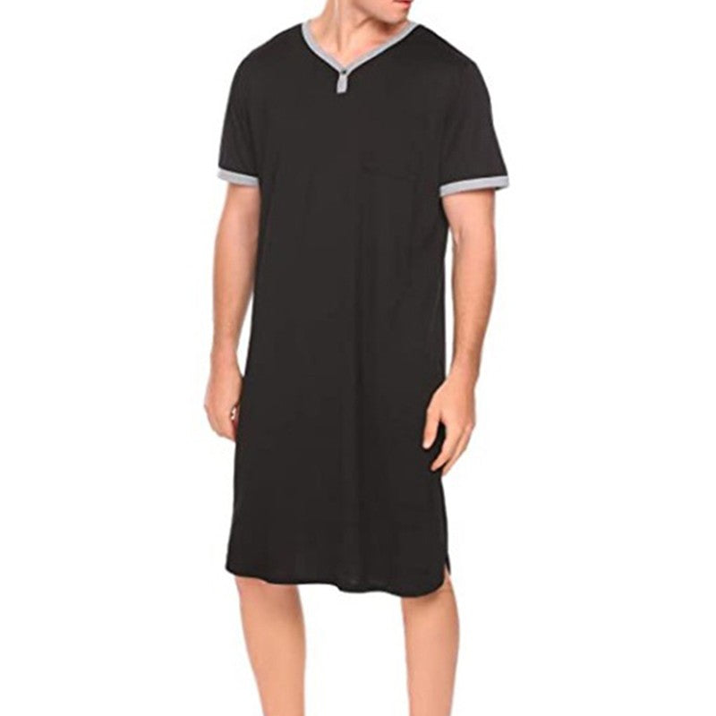 Men's Short Sleeve Thin Lengthened Leisure Pajamas Loose Skin Friendly Cotton Robes Homewear Bathrobes Vintage Nightgown M-3XL