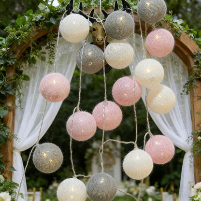 10/20LED Cotton Balls String Lights Battery Powered Fairy Garland Lighting Strings Holiday Wedding Party Decoration Birthday